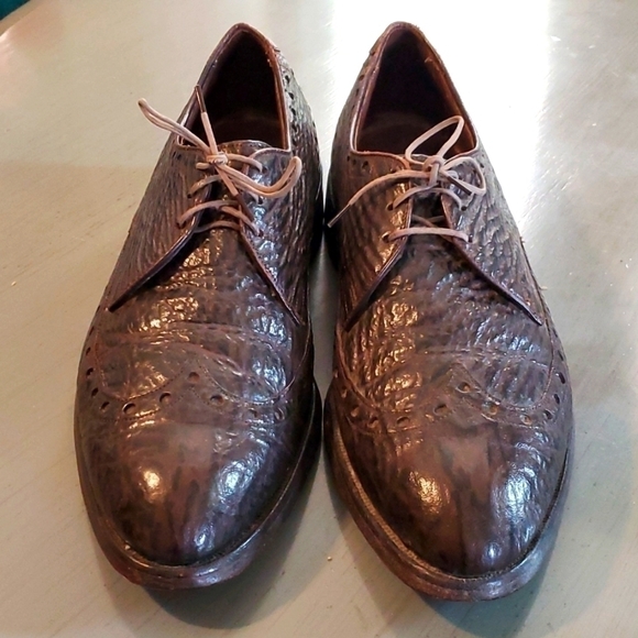 Allen Edmonds- Mens Saratoga Sharkskin Oxford Vintage Embossed RARE Sz.8.5 - Picture 1 of 15